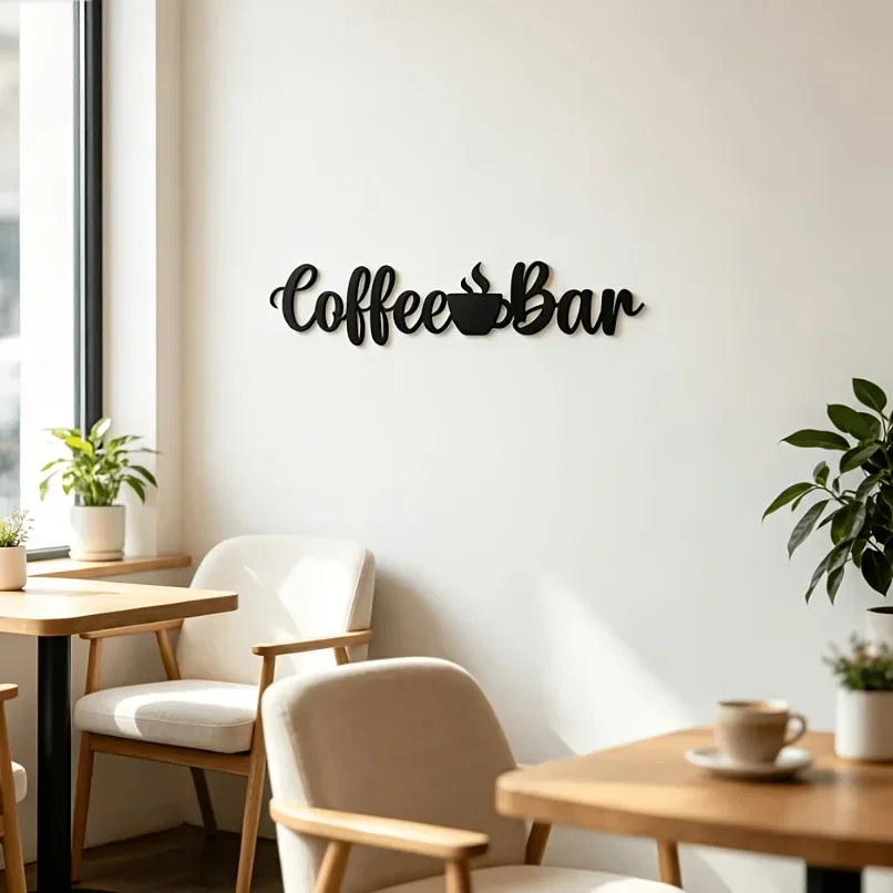 CIFBUY 1PC Coffee Bar Cursive Text Metal Wall Mount Art Iron Hanging Sculpture For Kitchen Cafe Home Decor Unique Gift