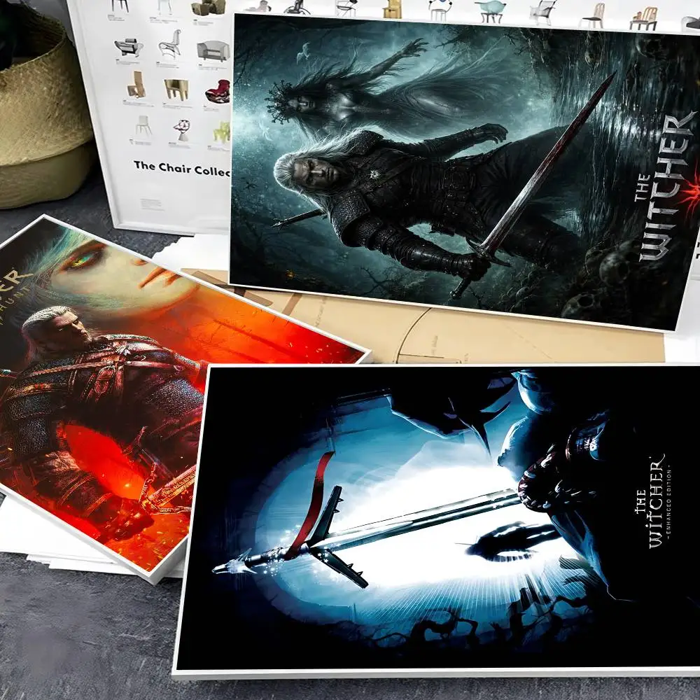 The W-Witcher 3 W-Wild Hunt Game Classic Anime Poster Waterproof Paper Sticker Coffee House Bar Room Wall Decor