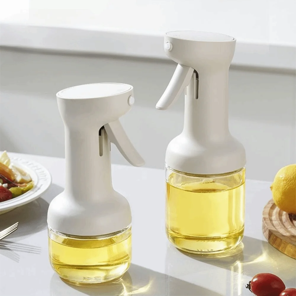 Refillable 280/450ml Atomized Oil Spray Glass Transparent Body Oil Spray Press Leak-proof Cooking Spray Bottle Picnic