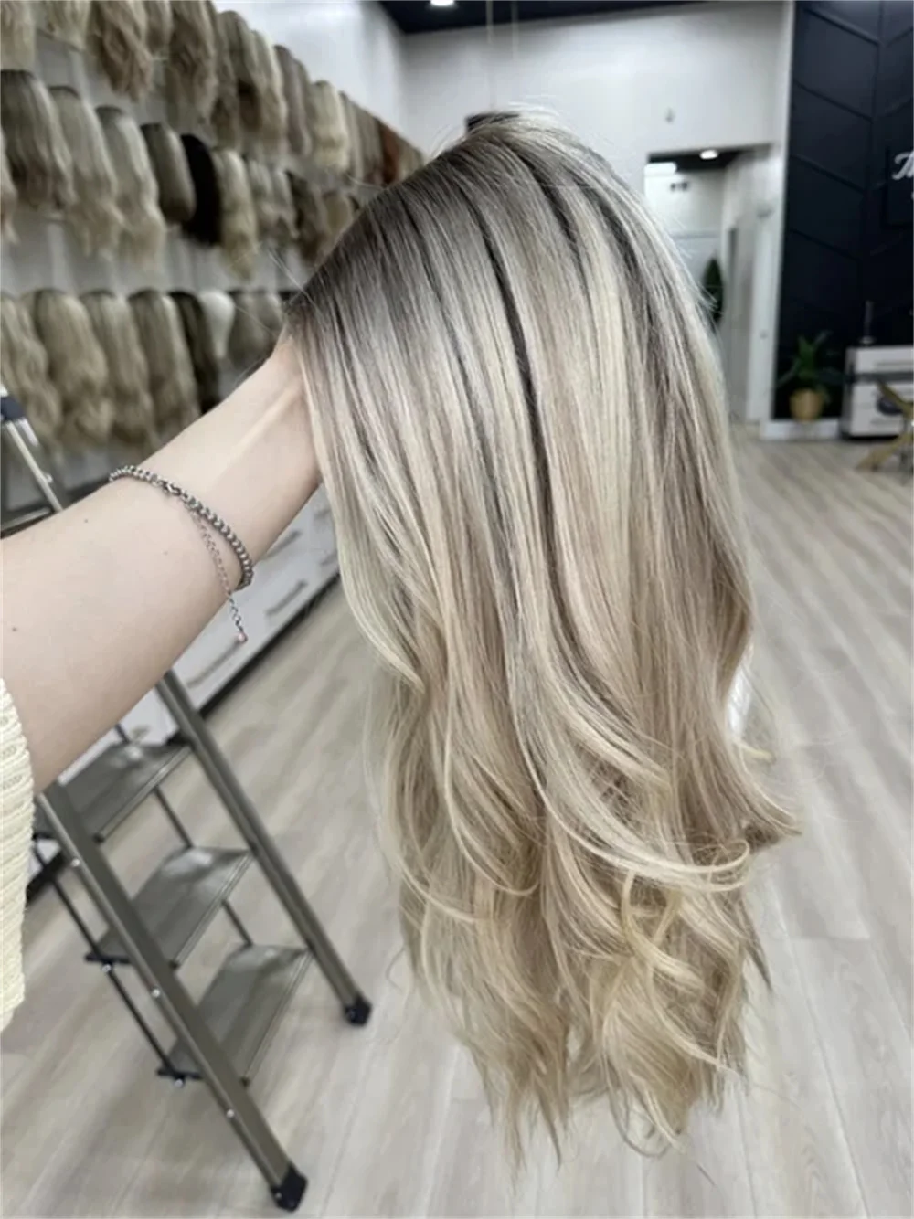 Platinum Ash Blonde Balayage HD Lace Front Glueless Wig Heat Resistant Synthetic Fiber Luxury Human Hair Blended Wig Girls Gift