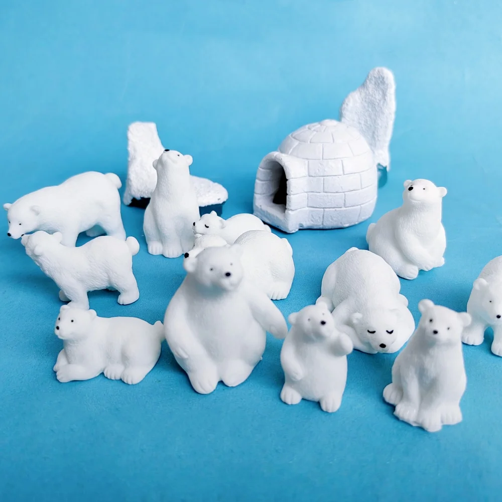 4pc Polar Bear Family Set Animal Gift Decoration Resin Craft Miniature Figure Tiny For Bonsai Microlandscape Fairy Garden Decor