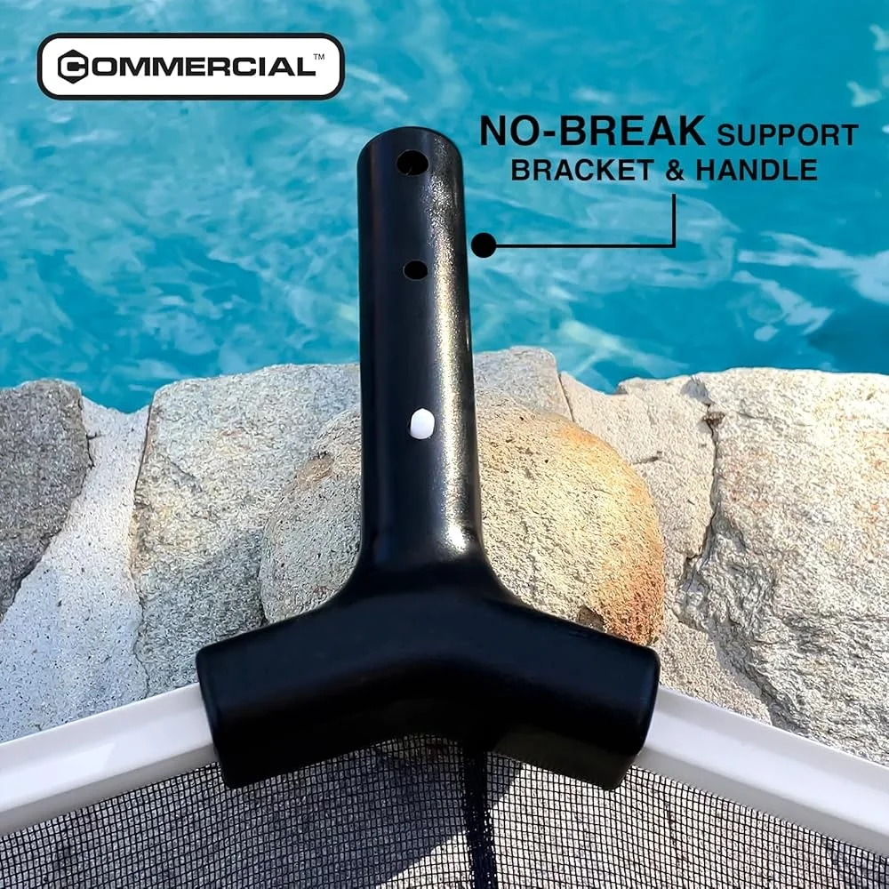 Heavy Duty Pool Leaf Rake with Double Mesh Net Commercial Grade Aluminum Frame Unbreakable Handle Bracket Easy Assembly Inground