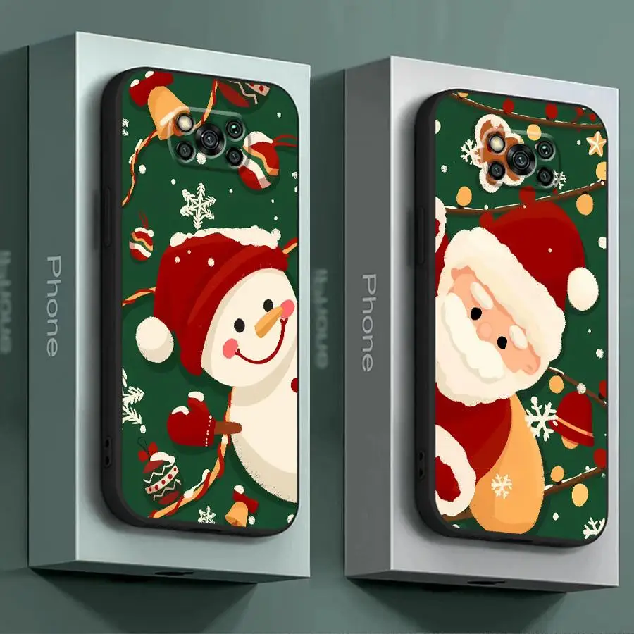 Claus Elk Snowman Christmas Tree Cover Phone Case for Poco C40 M3 X4 GT X3 NFC M5 M4 Pro 5G F5 F1 C50 C51 X4 Pro TPU Soft