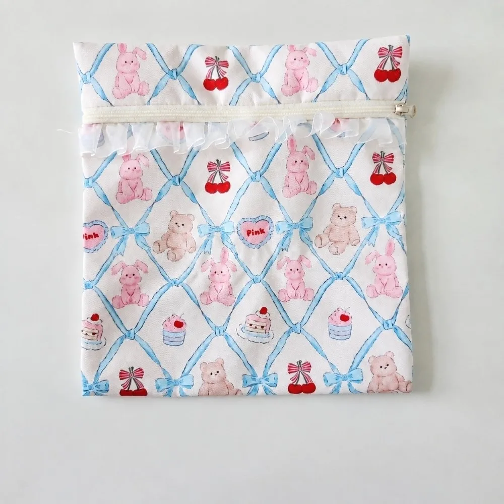 Cute Waterproof Storage Bag Large Capacity Ruffle Trim Kindergarten Organizer Cartoon Print Portable Travel Toiletry Bag