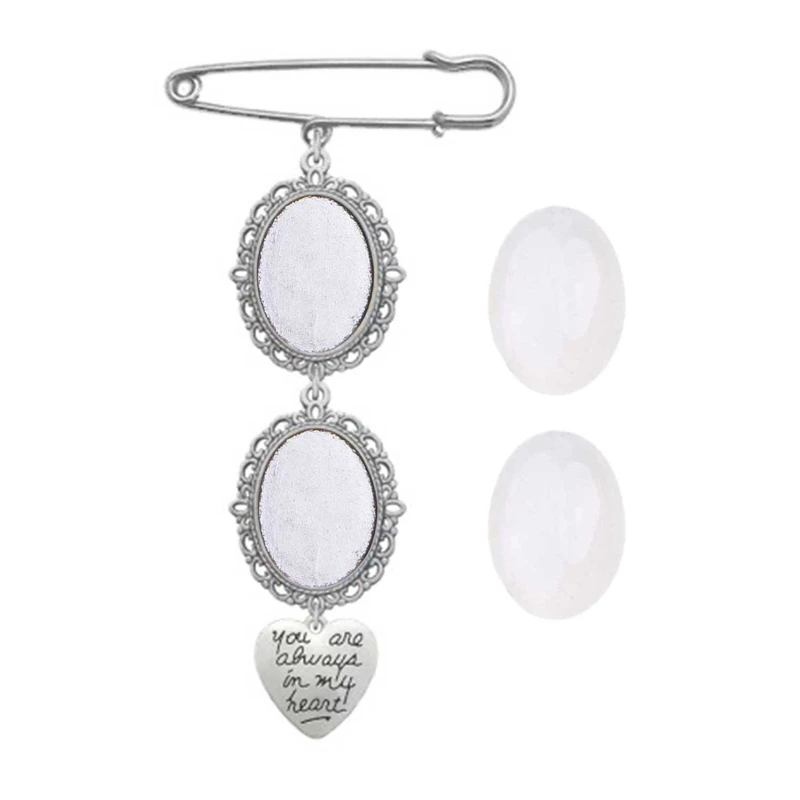 Lacy Oval Bridal Charm Wedding Bouquet Photo Charm Pin Easy to Make Memorial Safety Brooch Bridal Charm in Memory of Dad