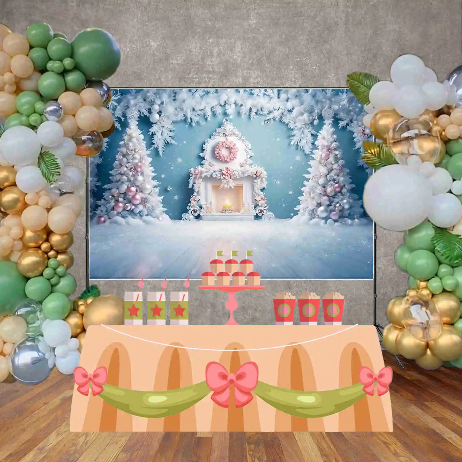 Bulan. QG latar belakang Natal anak-anak perapian salju ornamen beku latar belakang pohon perlengkapan fotografi dekorasi pesta