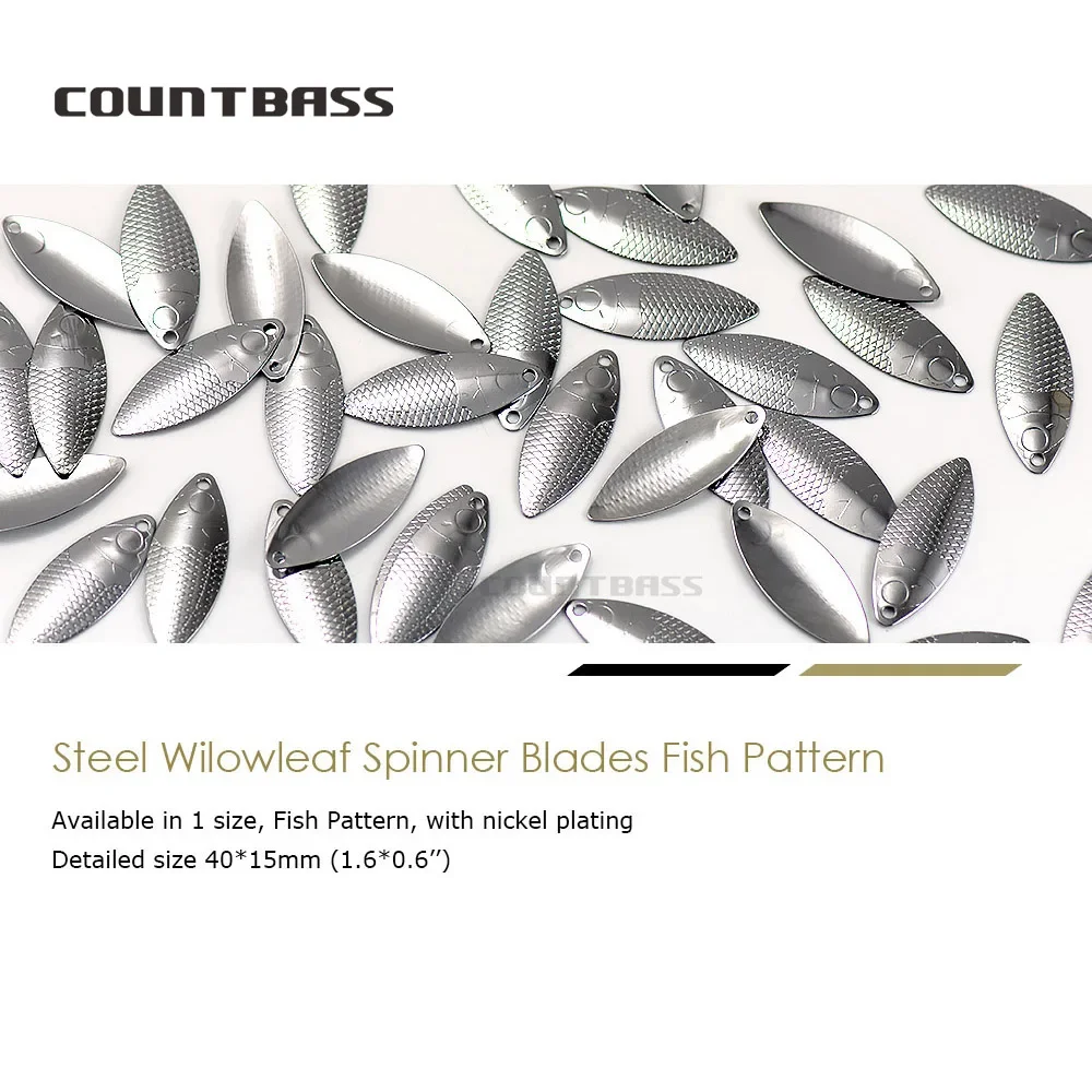 50PCS Size 3.5 & Size 4 Nickel Steel Wiilowleaf Spinner Blades Fish Pattern with Eye Cavity,Diy SpinnerBaits,Spoon,Inline Baits