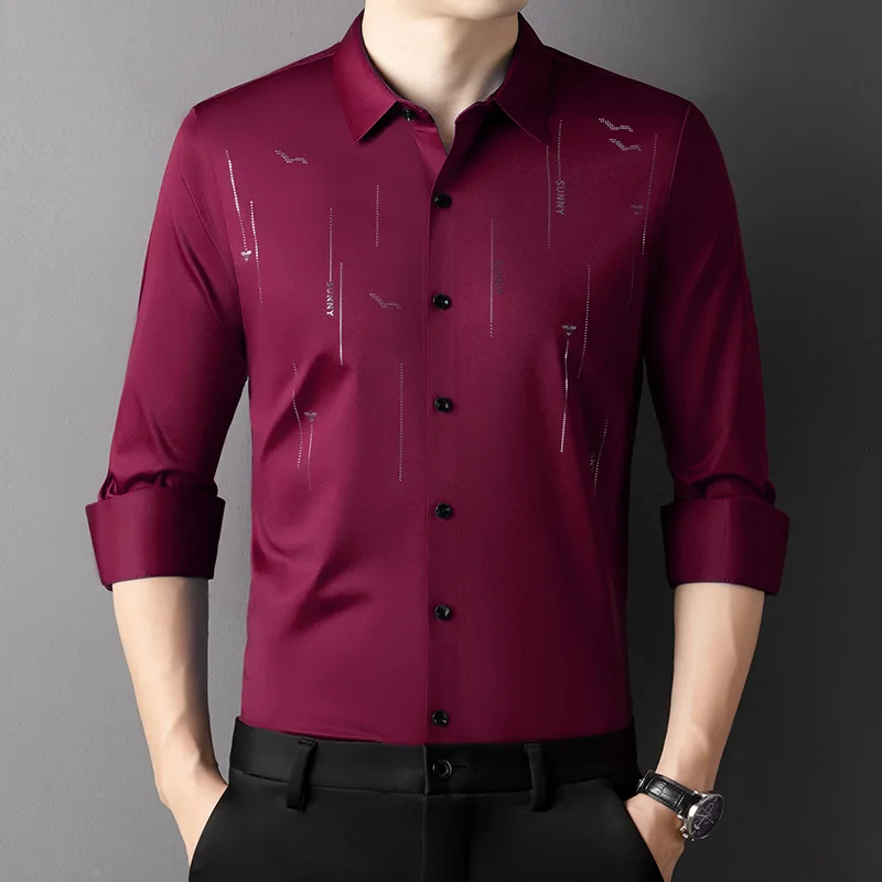 New long-sleeved shirts Four Seasons Young Men seamless casual printing business men shirt，camisa casual hombre， vetement hom，