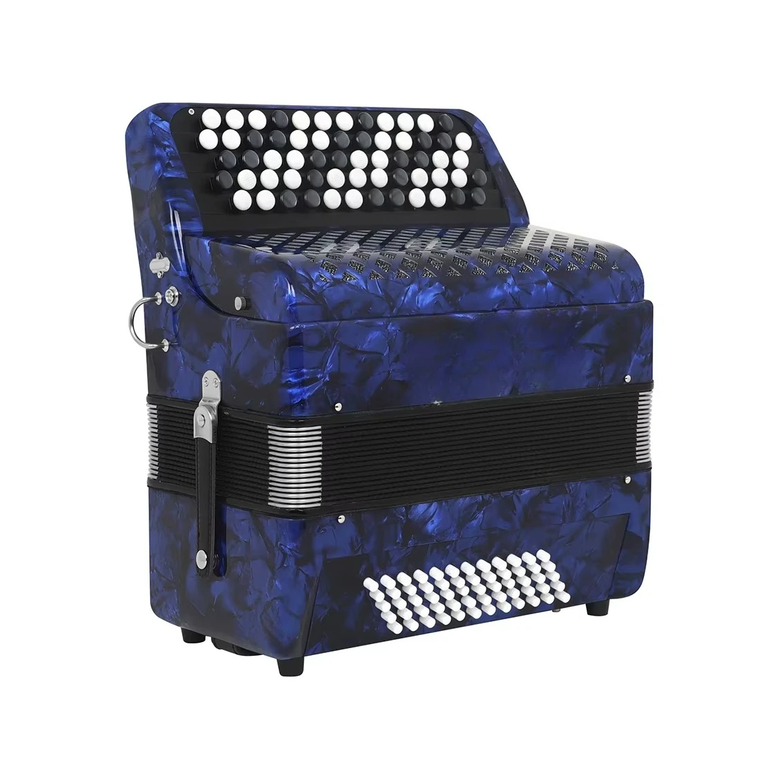 AH-110 62-Key 60-Bass Professional Blue Button Bayan Accordion with 3 Register Switches Anti Slip Keys Responsive Action