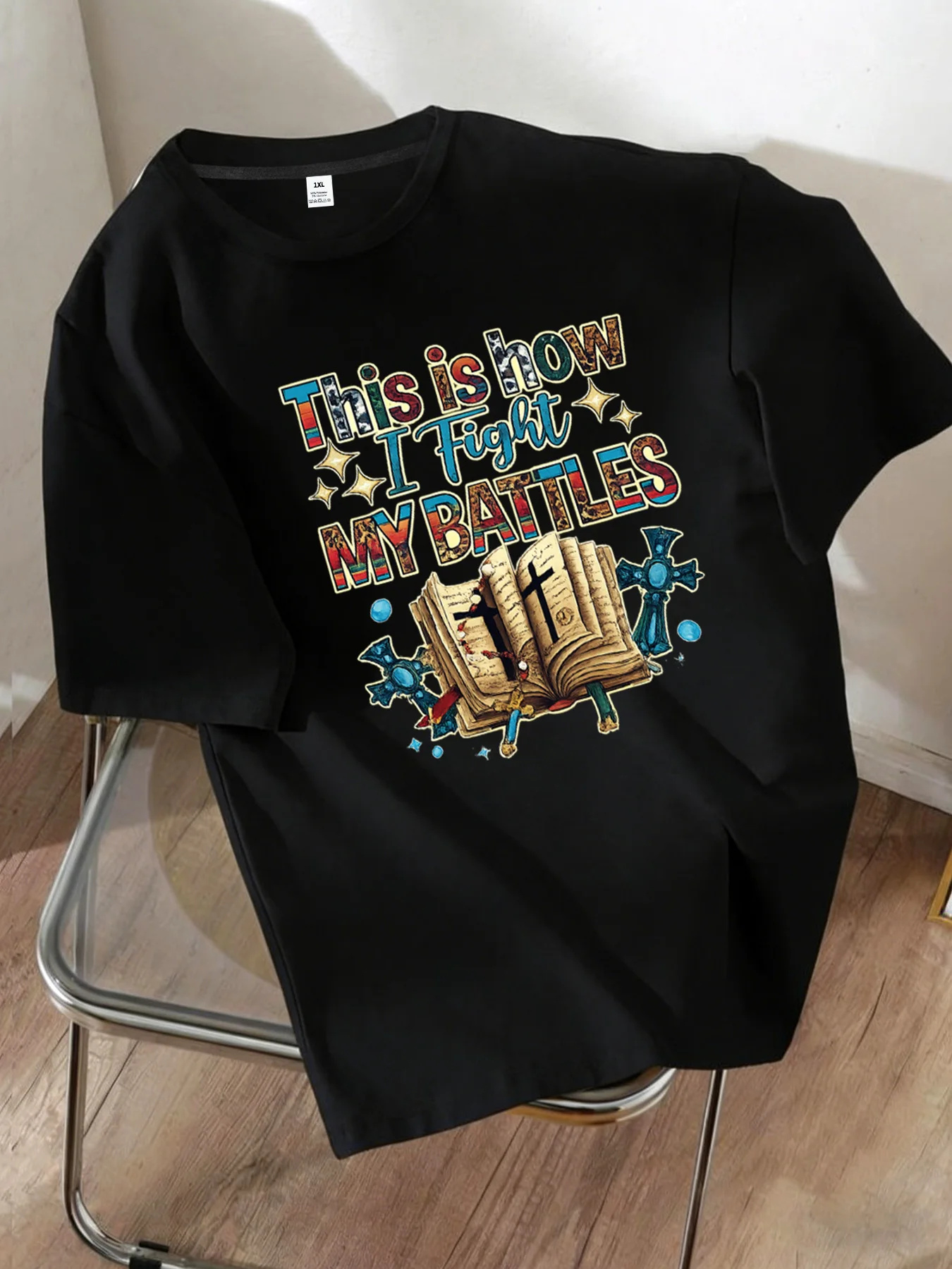 

[YJ00945]Letter and Book Pattern Print Plus Size Women's Crew Neck T-Shirt Summer Casual Short Sleeve Top Fashionable Versatile