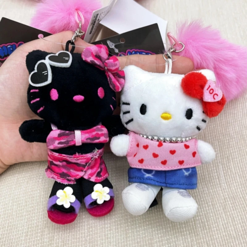 

Kawaii Sanrio плюшевая кукла брелок Hello Kitty черная кожа розовая камуфляжная сумка Шарм Repipi мягкая подвеска джинсовая юбка девчачий подарок