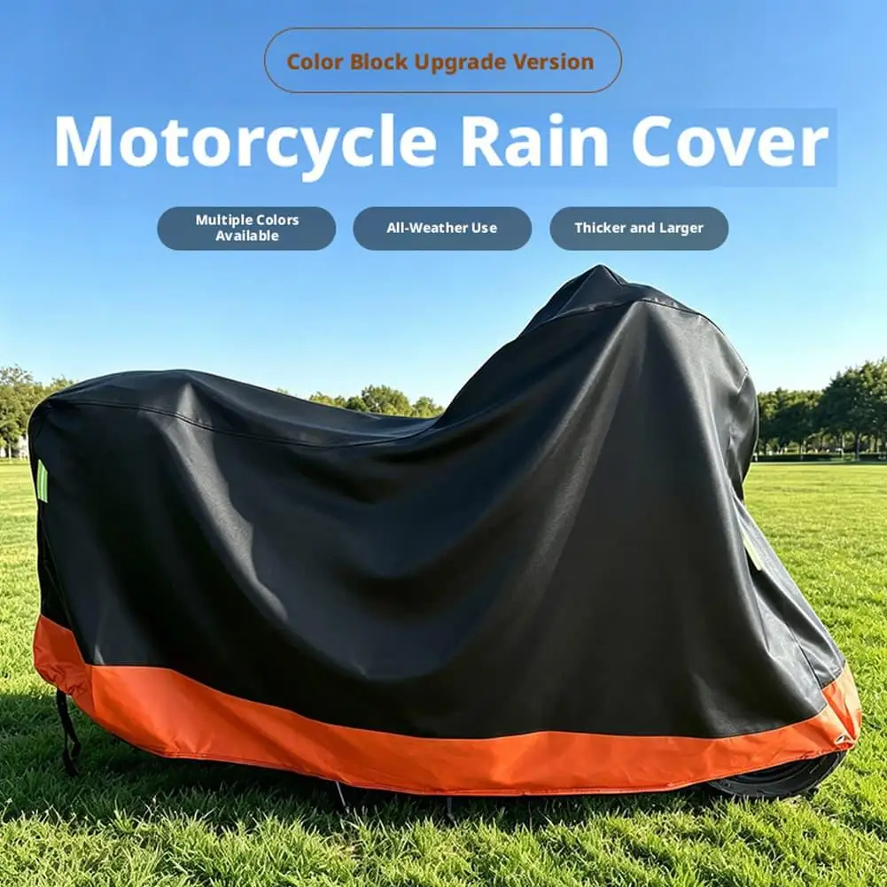 Waterproof Motorcycle Cover All Weather Outdoor UV Rain Dust Protection Reflective Strip Lock Hole Motorbike Protector Cover