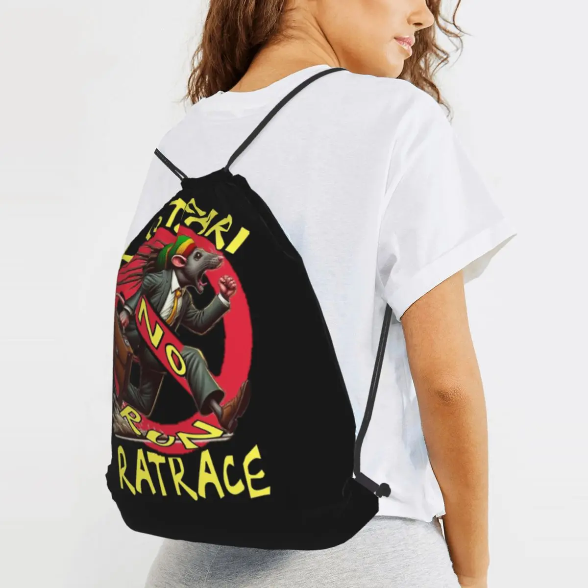

Rastafari No Run Rat Race - Rasta Sayings Backpacks Casual Drawstring Bags Sports Bag Book Bags for Man Woman School