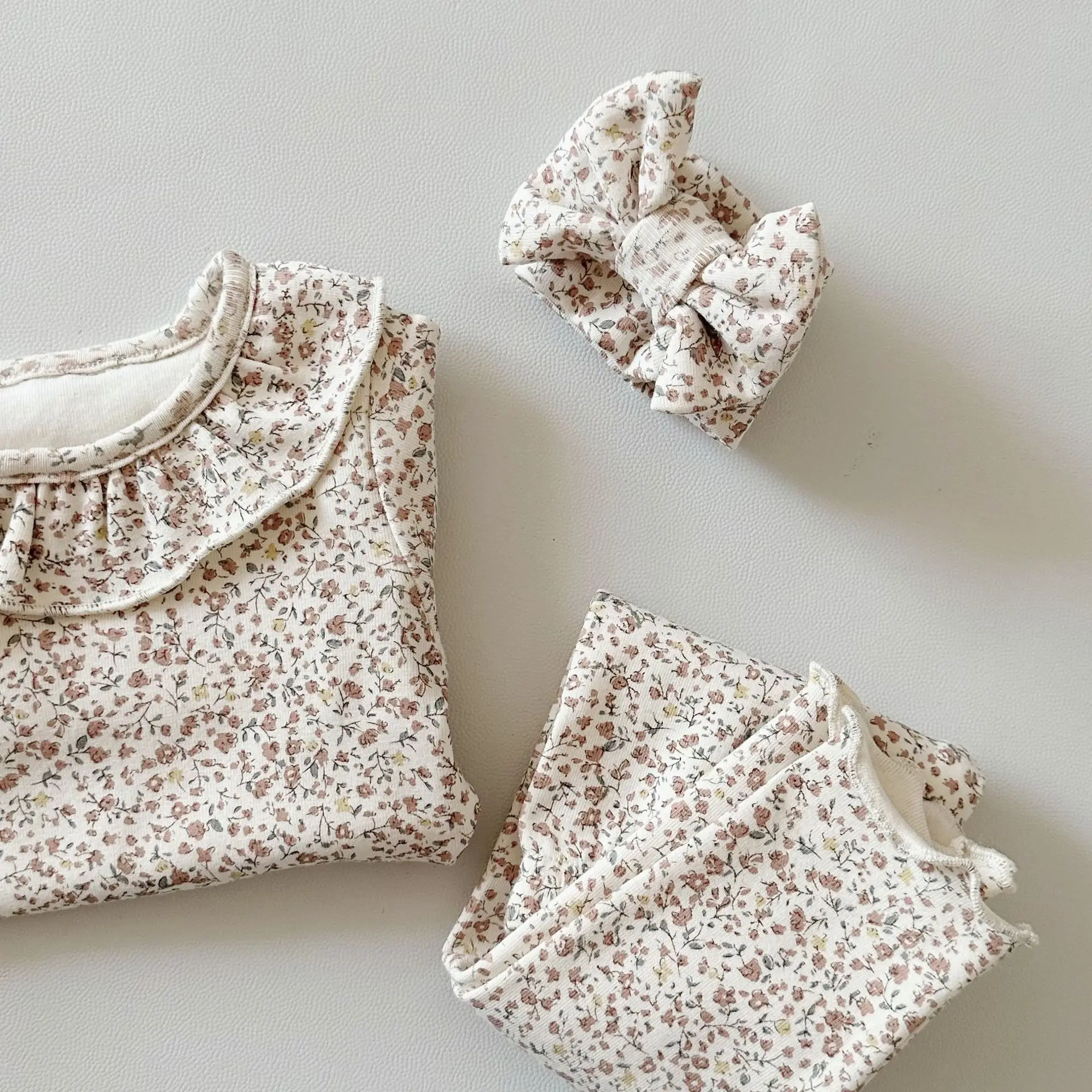 2025 frühjahr Neue Baby Langarm Kleidung Set Infant Mädchen Floral Tops + Leggings + Stirnband 3 stücke Anzug Baumwolle kleinkind Outfits