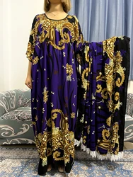 Abayas musulmanas de Dubái para mujer, maxivestido suelto bordado, vestido Floral africano con cuello redondo y bufanda grande, 2023