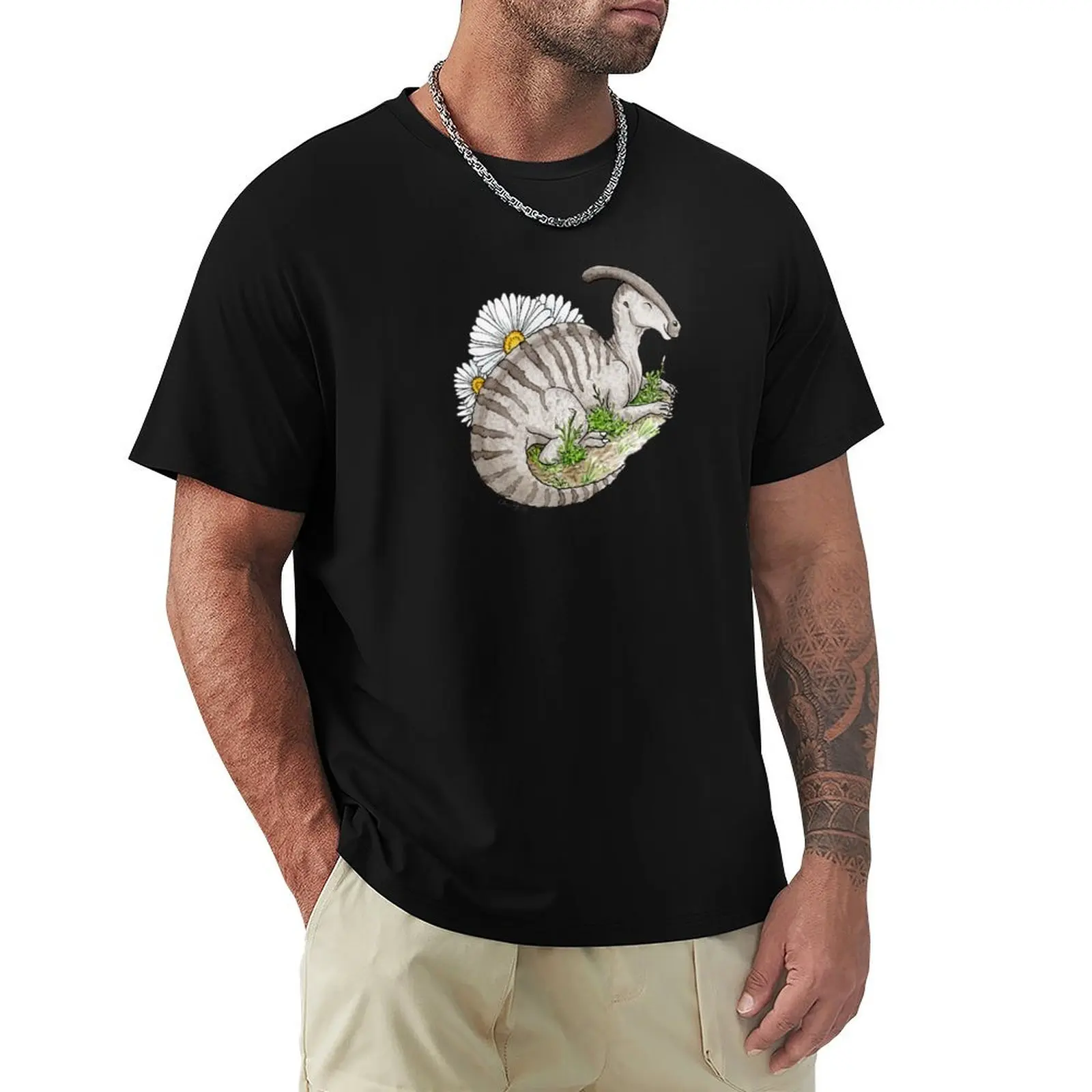 Parasaurolophus + Daisies T-Shirt oversized graphic tee custom t shirt korean fashion kawaii clothes shirts graphic tee men