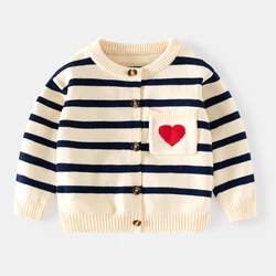 Children's Coat Cardigan Sweater Stripe Heart Pattern Outerwear Toddler Boys Girls Long Sleeve Knit Spring Autumn Kids Clothes