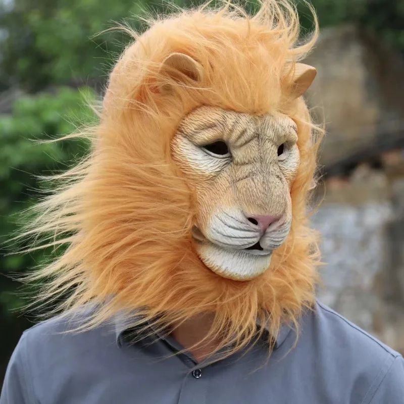 

Латексная маска льва для взрослых, мягкие латексные забавные вечерние маски с животными, волосы льва, Хэллоуин, карнавал, вечеринка, косплей, костюм, головные уборы, реквизит