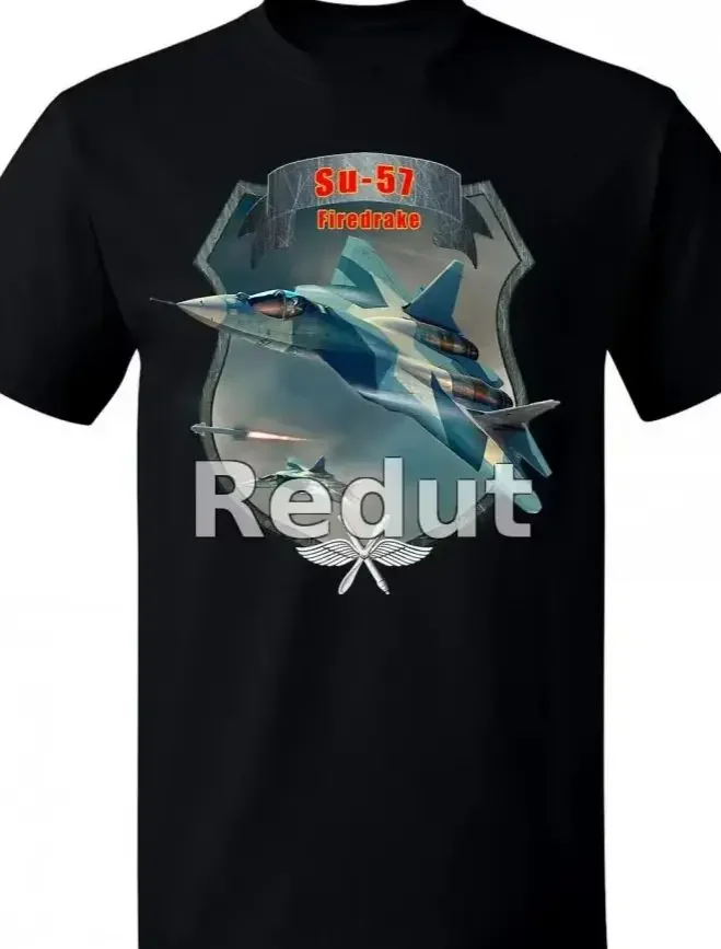 Russian Aerospace Force Su-57 Firedrake stealth multirole fighter T Shirt. New 100% Cotton Short Sleeve O-Neck Casual T-shirts