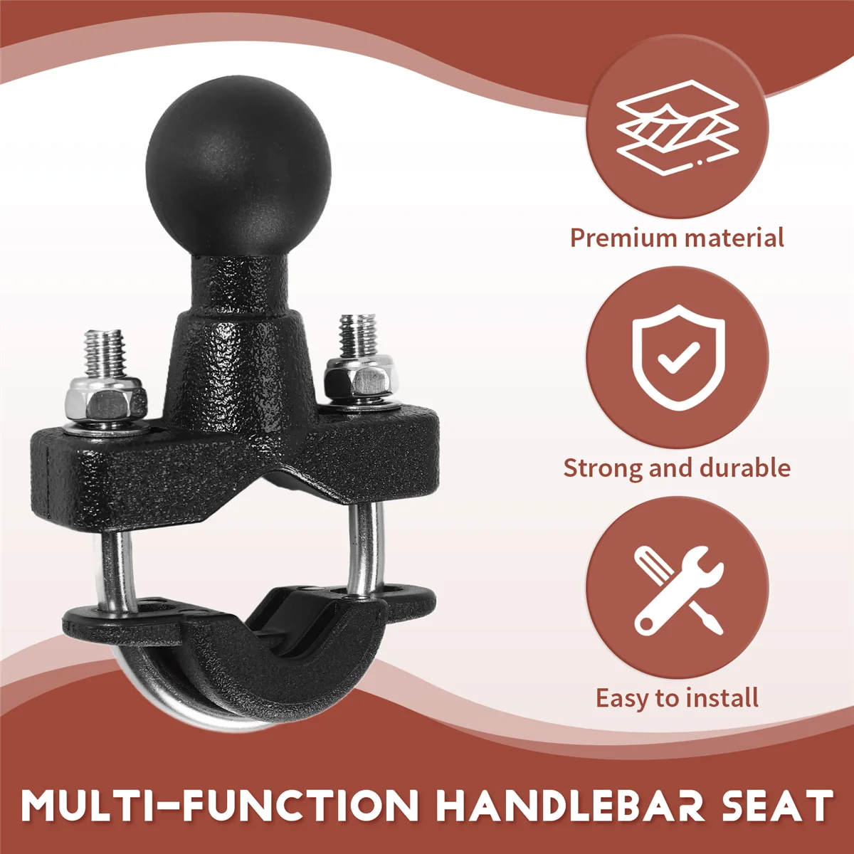 Motorcycle Handle Bar Rail Mount 37mm Width U-Bolt Mounting Base with 1 Inch Ball for GPS Work for