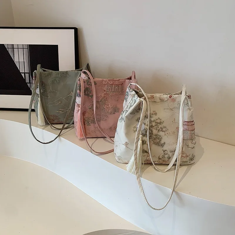 New Chinese-style Crossbody Bag, Women's 2025 New Casual and Fashionable Single-shoulder Bag, Cloth Bag, Popular Bucket Bag image 5