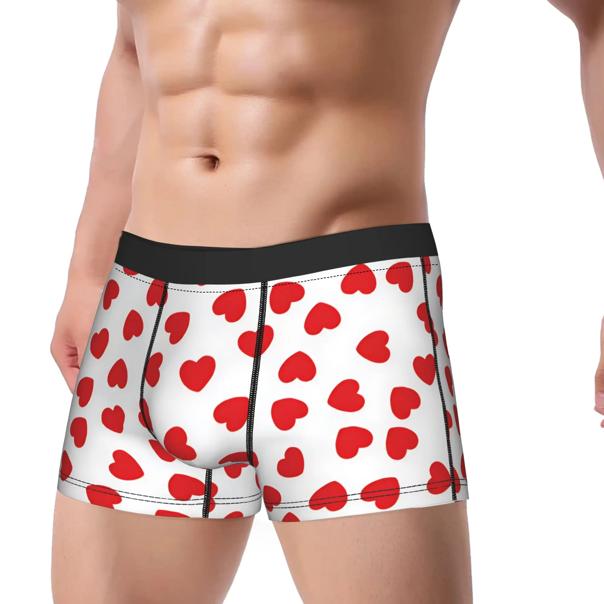 Red Heart Love Heart Underwear  Custom Trunk Trenky Males Panties Breathable Shorts Briefs Birthday Present