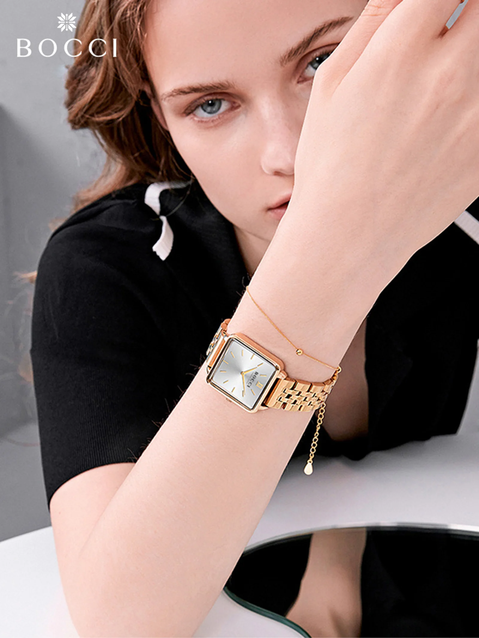 ساعة Bocci النسائية المربعة الصغيرة - ساعة يد عصرية مقاومة للماء للطلاب، ساعة نسائية ذات علامة تجارية