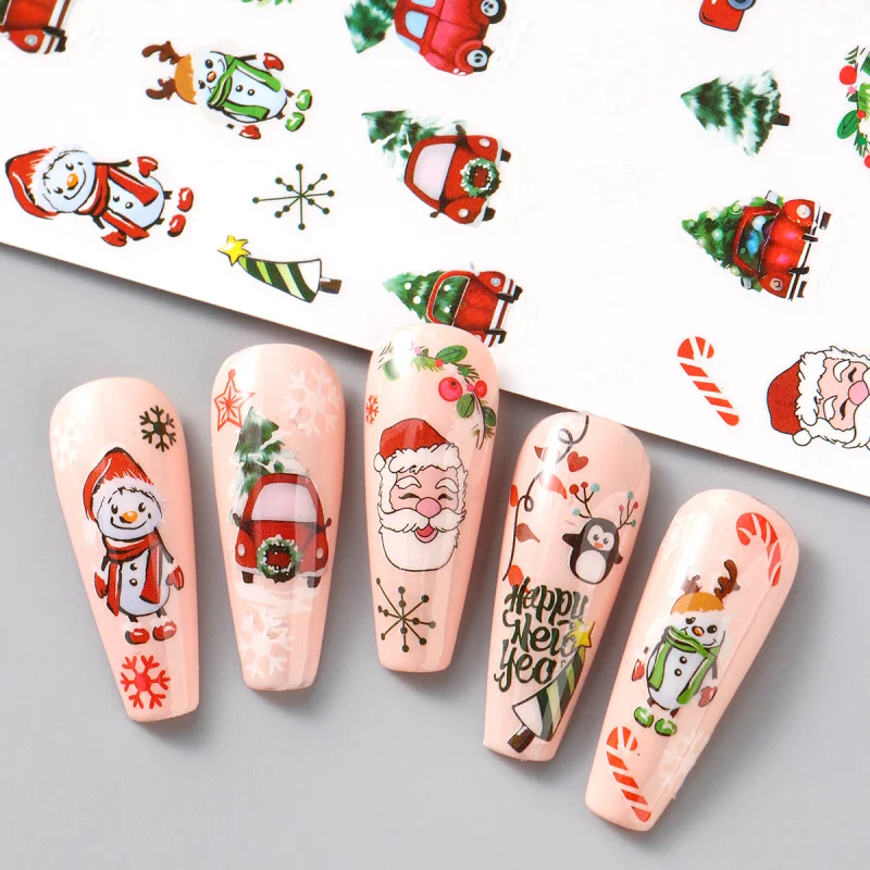 4 stuks kerst nagelstickers leuke cartoon herten beer vogel kat manicure slider winter kerstboom nieuwjaar kerstman nagelstickers decor