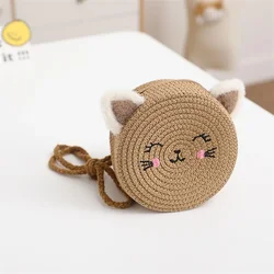 1 Piece of Children's Cartoon Cute Three-dimensional Cat Ears Trend Girl Straw Fashion Sweet Mini Change Straddle Bag