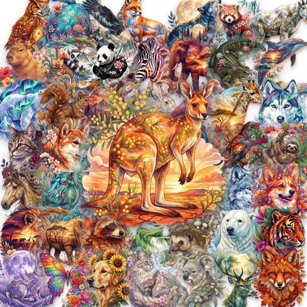 50Pcs New Forest Style Animal Floral Clear PET Stickers High Definition Waterproof Decals For DIY Golden Memory Stickers Store