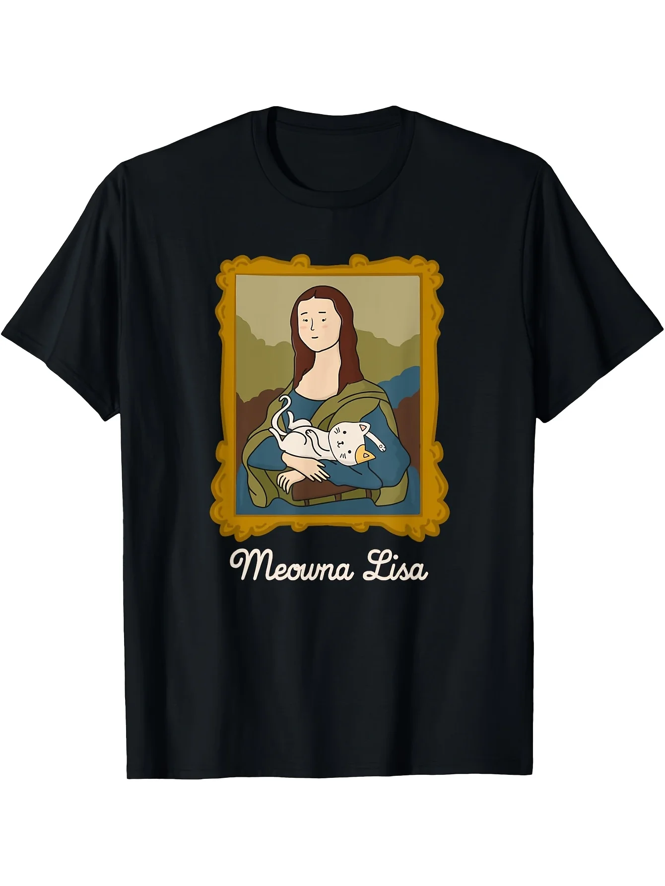 La Gioconda Mona Lisa Parody Meowna Lisa Cat Lover Графическая футболка с капюшоном Мужская дизайнерская одежда Винтажная футболка Мужские футболки