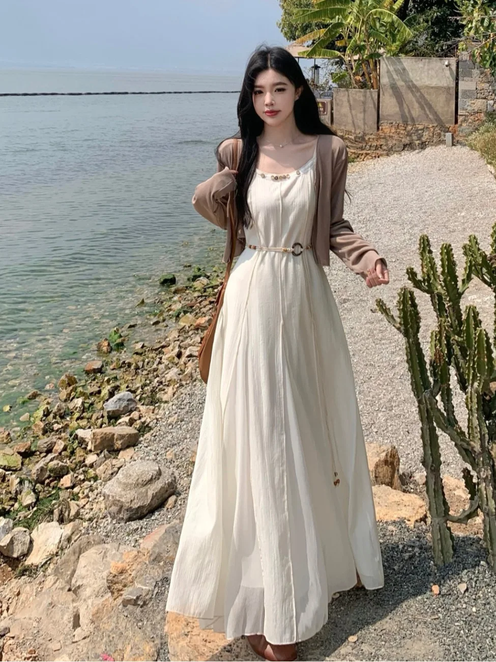 

plus Size Fashionable Set Spring Summer New Design Splice Strap Dress Sunscreen Cardigan Outerwear Korean Style Commute