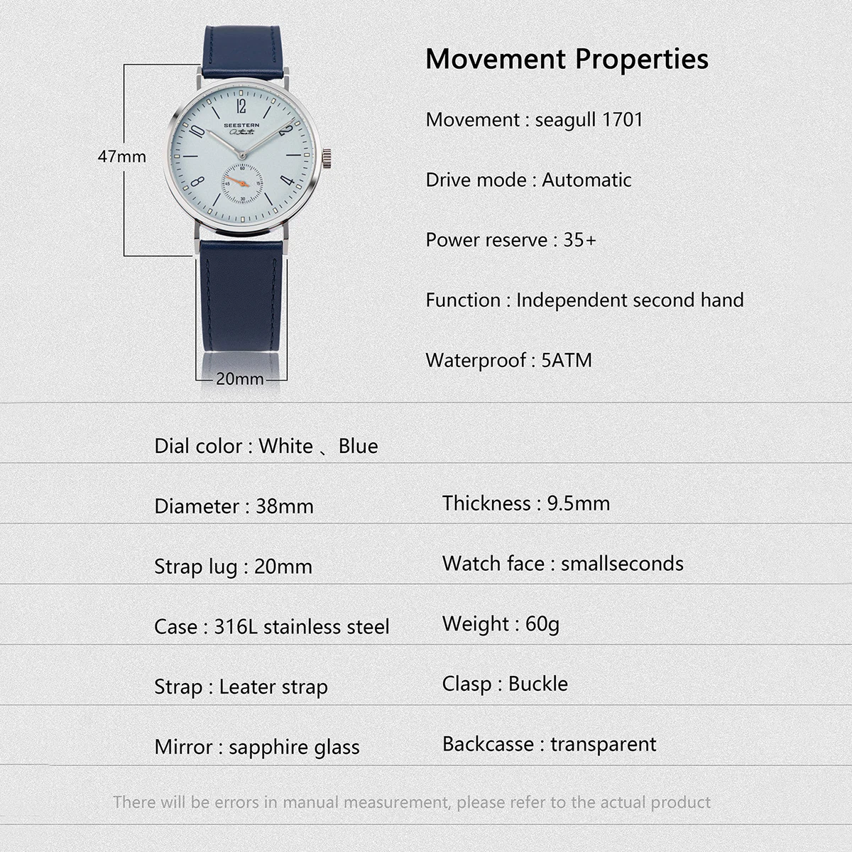 SEESTERN 심플 남성용 자동 기계식 손목시계, ST1701 무브먼트 사파이어 크리스탈, 초박형 패션 시계, 382 신제품