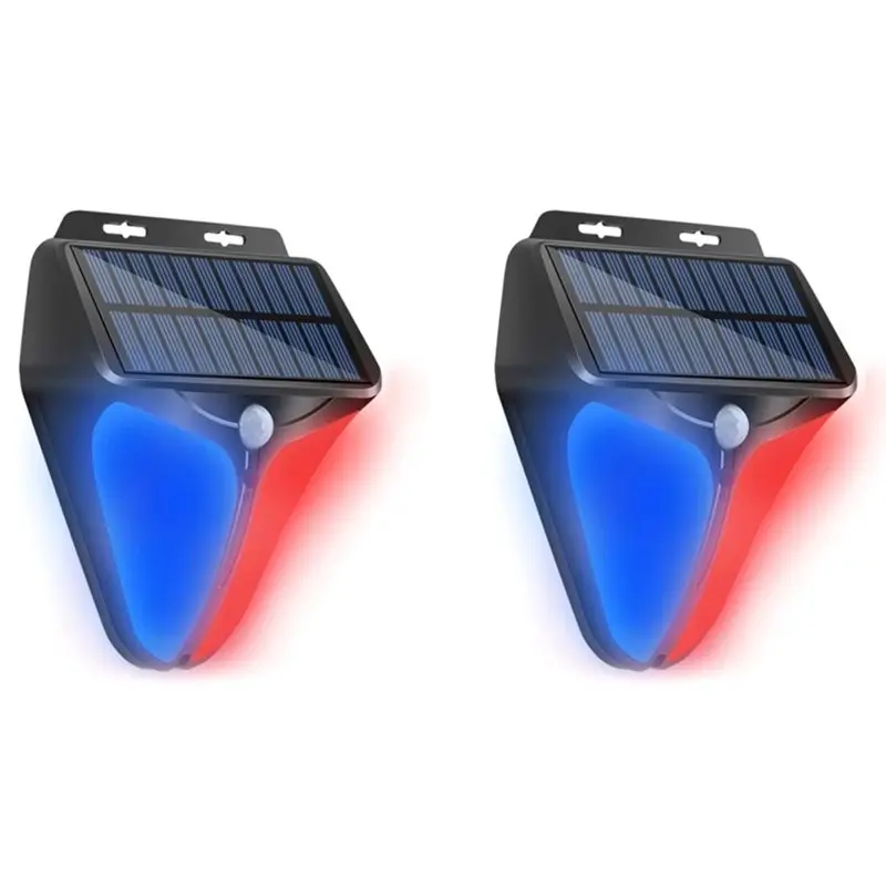 ABJF-Outdoor Solar Alarms Light 4 Mode Motion Sensor Sound And Light Warning Wall Lights Waterproof Flash Security 2Pc