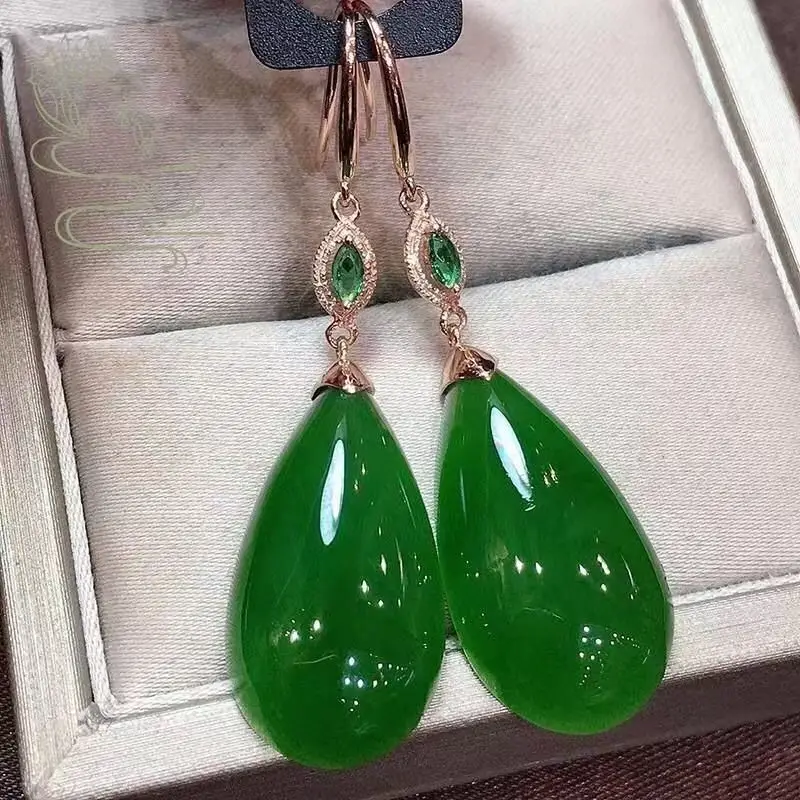 Classic hot selling natural jasper water drop earrings women's exquisite and generous jade stud earrings