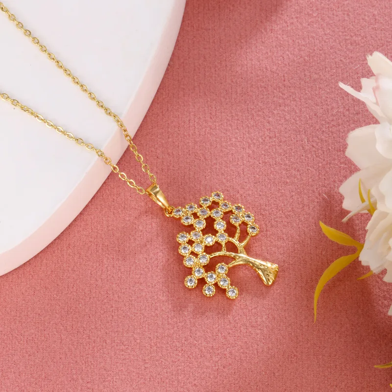 

Luxury 24K 9999 Pure Gold real gold Women's Diamond-encrusted Wishing Tree Pendant Necklace
