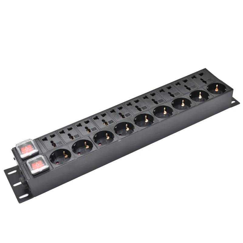 

2U PDU distribution unit power strip 9 Ways universal socket 9 Ways EU Outlets Surge protection double break switch 2M cord