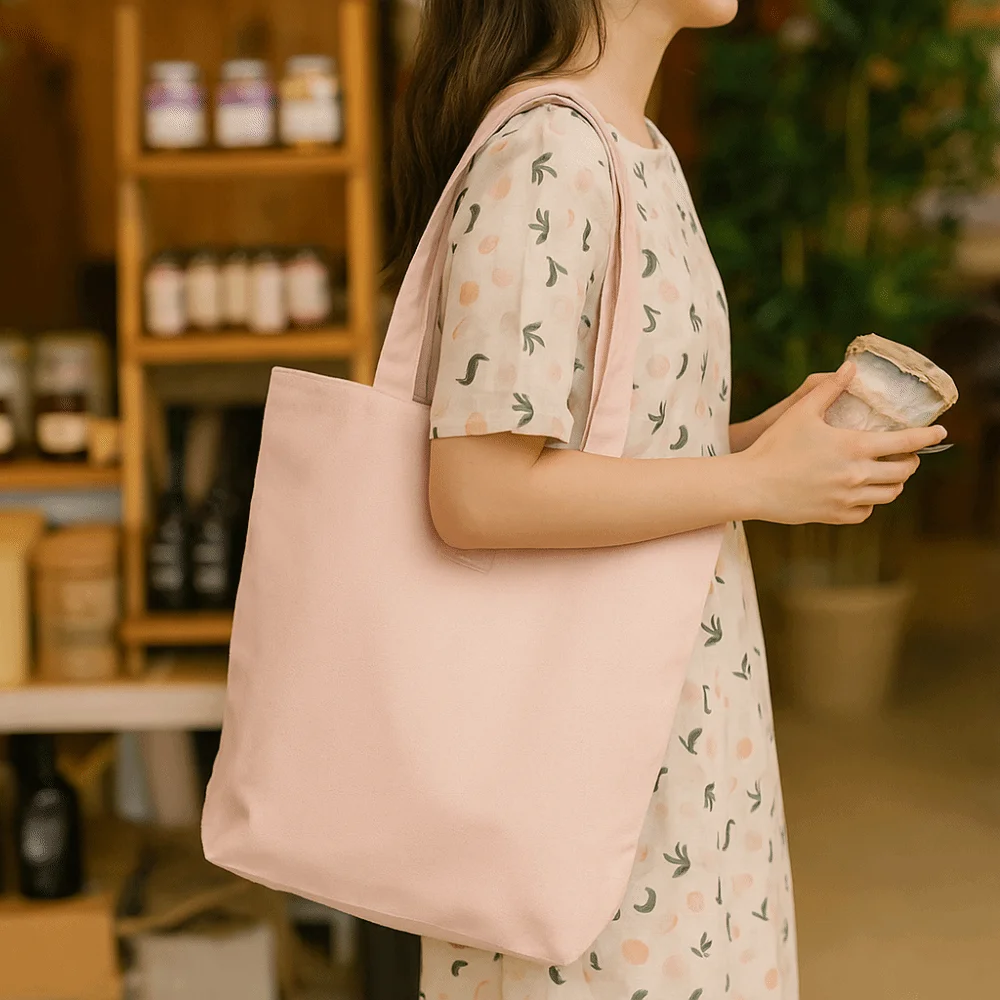 Creative Eco-friendly Canvas Cloth Bags Exquisite Lightweight Double-sided Bags Reusable Folding Shoulder Bags Female Use