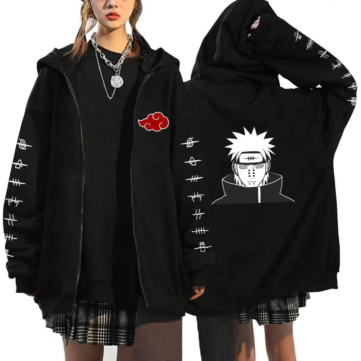 

Naruto Anime Zipper Hoodie 2025 Autumn/Winter Men's and Women's Anime Hoodie Y2K Style Loose Super Large Cap Hoodie
