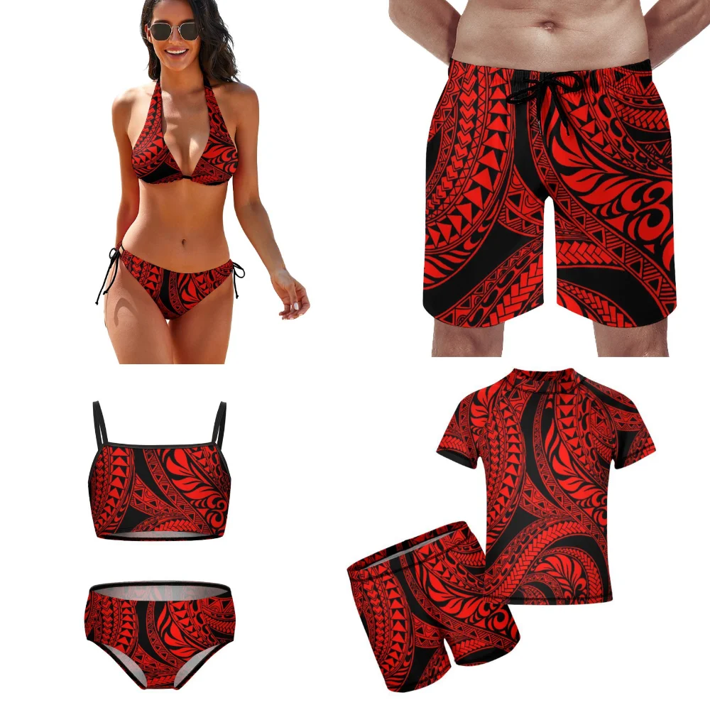 Customized Polynesian Family Swimwear Women's Bikini Men's Swimwear Hawaii Vacation Beach Family Swimwear 2023 Art Pattern Print