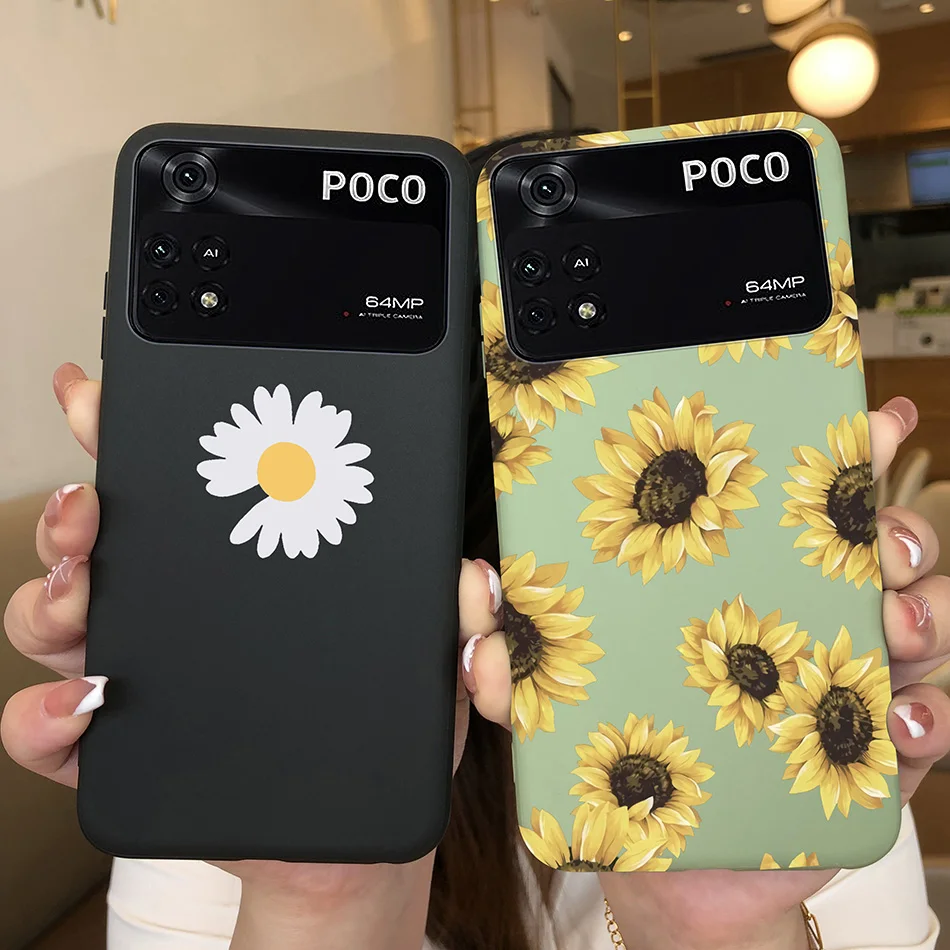 Case For Poco M4 Pro 4G 5G Cute Heart Butterfly Flower Back Cover Soft Silicone Matte Protective Funda For Xiaomi Poco M4 5G