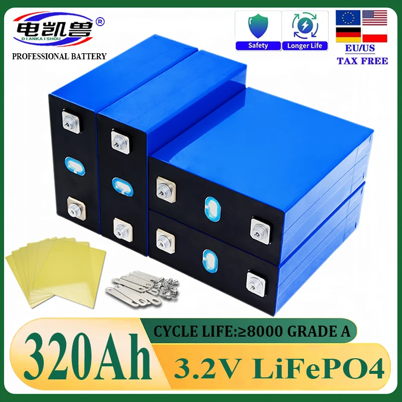 Brand New Lifepo4 Battery 320AH 3.2V 8000 Cycles Rechargeable Batteries DIY 12V 24V 48V RV EV Boat Golf Cart Yacht Van Cell Pack