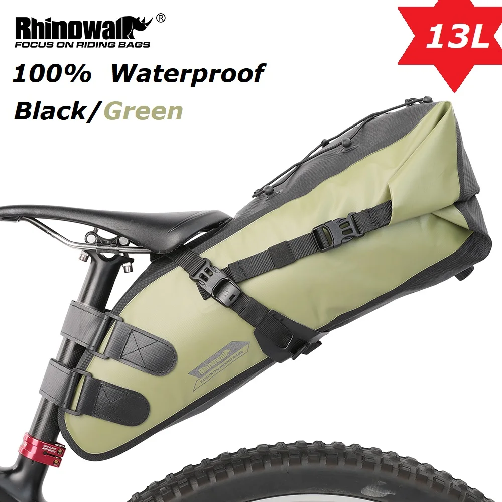 Rhinowalk Bike Saddle Bag Waterproof Bike Seat Bag 13L Foldable Bicycle Tail Bag MTB Road Trunk Bikepacking Bicycle Accessories