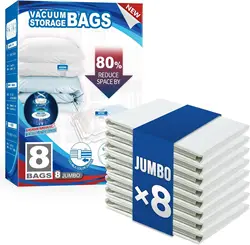 TAILI 4/6/8 Pack Worki do przechowywania próżniowego na kołdrę i koce Jumbo Worki próżniowe na pościel, worki oszczędzające miejsce na ubrania