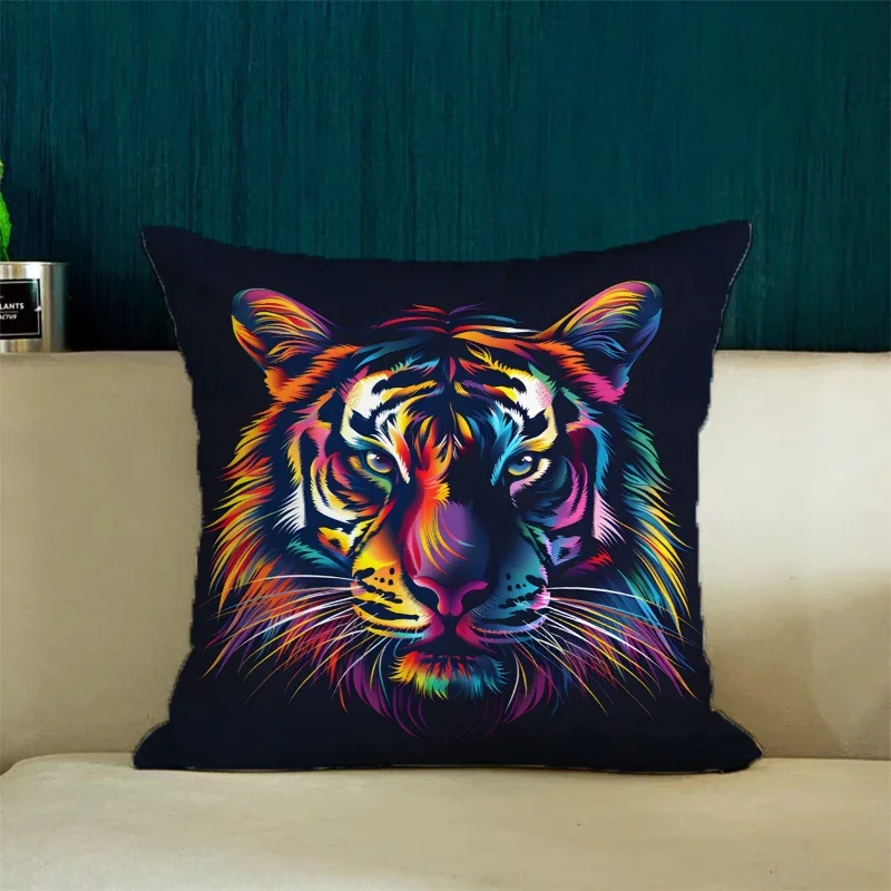 Tiger Head Black Cover for Pillow Cases 45x45 Cushions Cover Bed Pillowcases Pillow Covers Decorative Luxury Home Decor Cushion