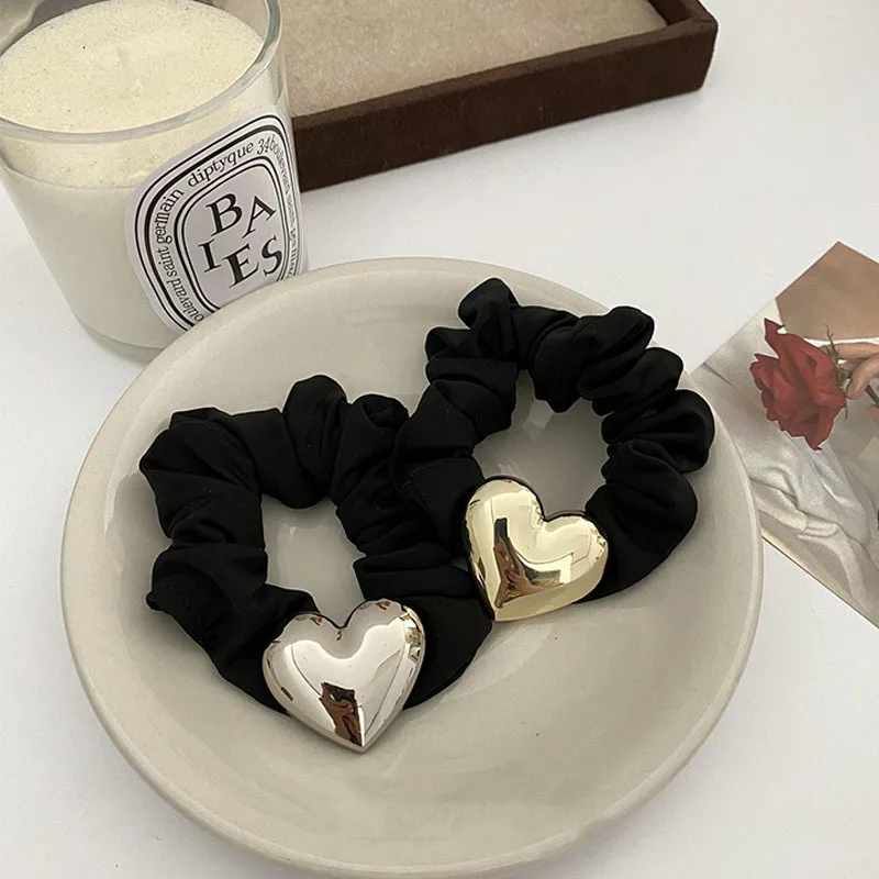 

Delicate Metal Heart Hair Band Alloy Soft Elastic for Low Ponytail Women Daily Non Slip Durable Lightweight Chic Hair Ties