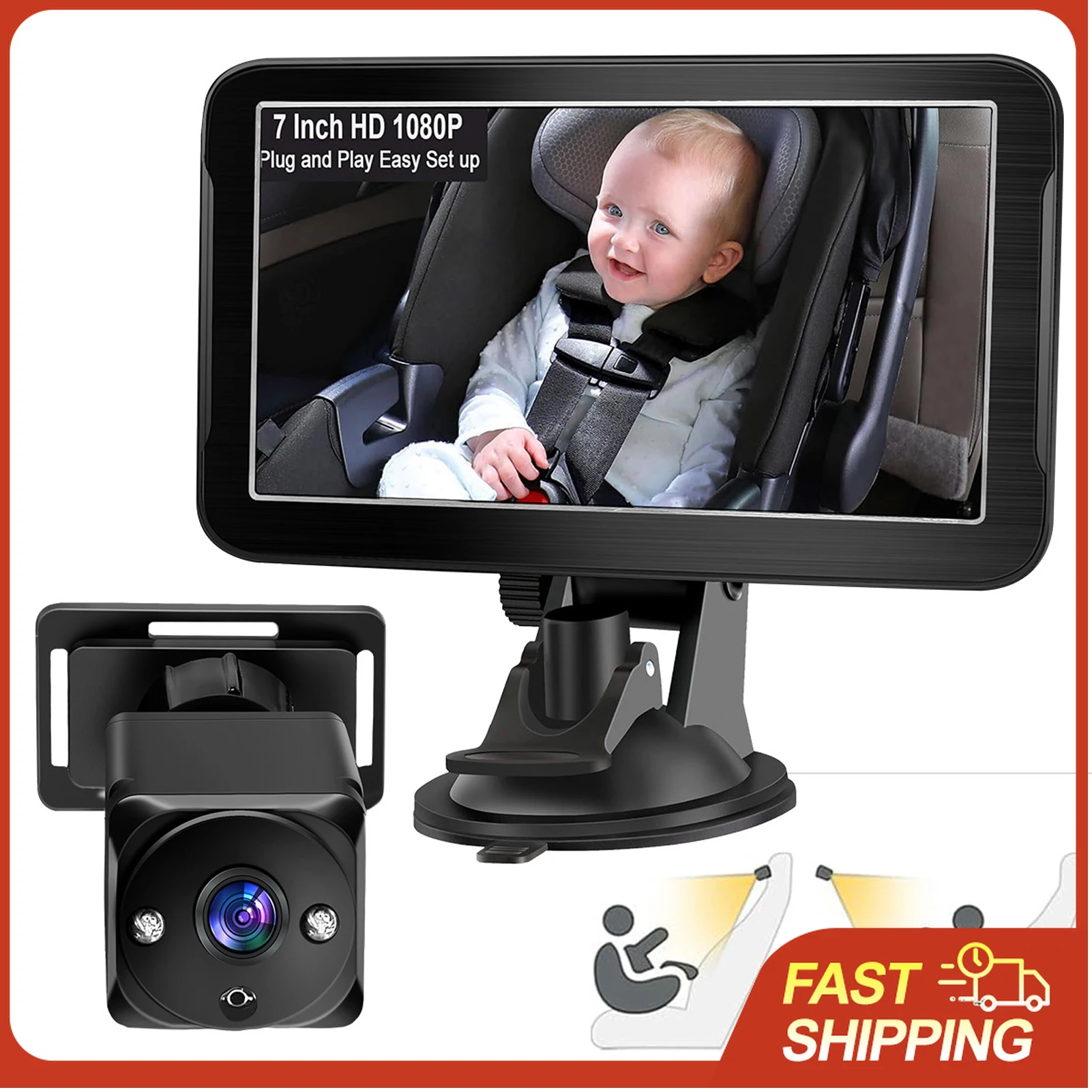 

Baby Car Camera 7" Back Seat Baby Car Mirror with Wide Clear View Easily Observe The Baby's Move Infant Car Seat Accessories