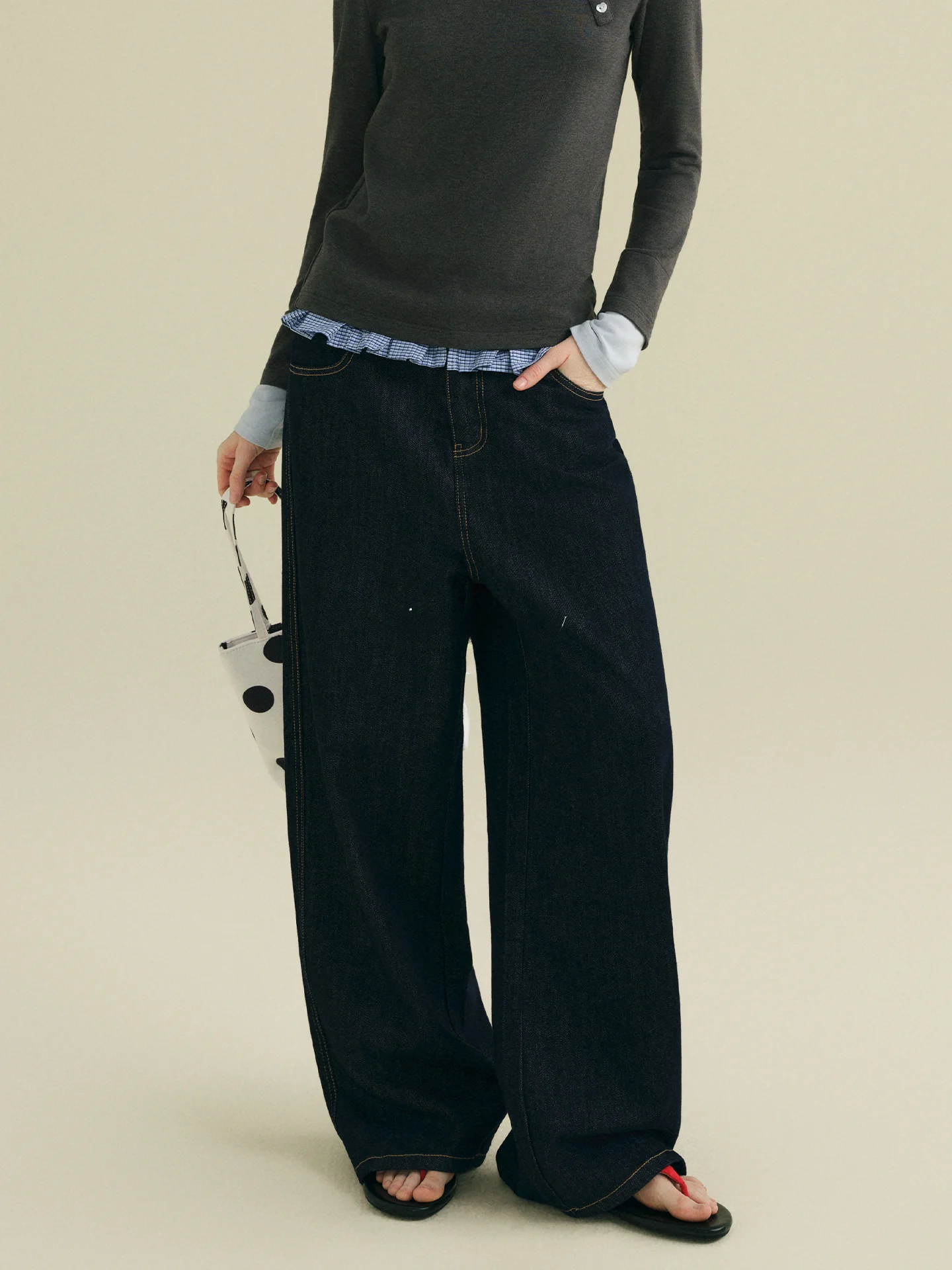 

Rina Berry High Waist Wide Leg Pants Sweet Splice Design Blade Lace Trim Casual Cotton Spring Fashion Ladies Trousers