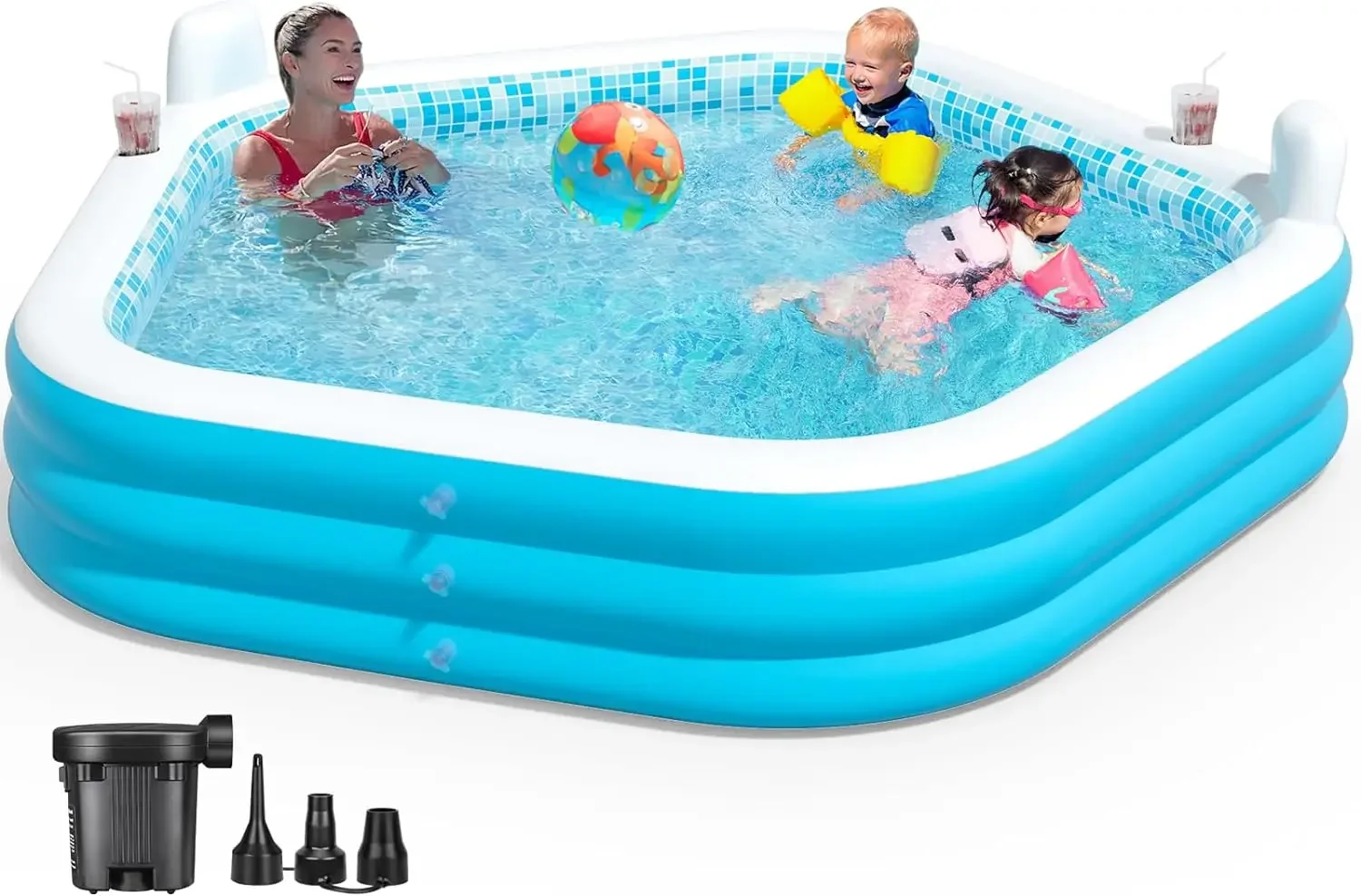 

Inflatable PoolAbove Ground Blow-up Pool for Kids,Family, & Adults - Perfect for Backyard,Outdoor,& Garden Use,Pump Included