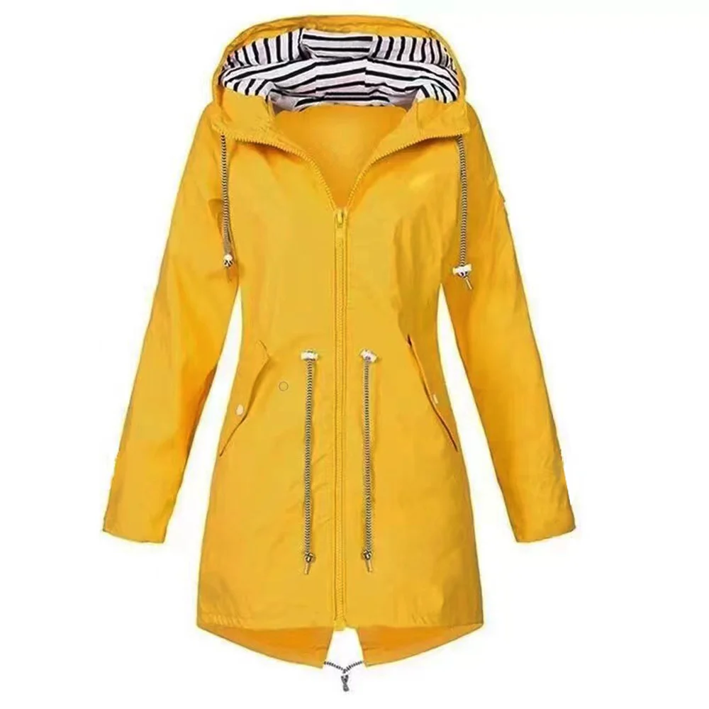 Women's Coat Long Sleeve Hooded Windbreakers Clothing Tops Loose Fashion Solid Color Outwear Jacket Zipper Spring Summer